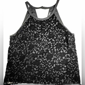 Brixon Ivy Black Velvet Floral Halter Tank Top With‎ Button Neck Closure XL